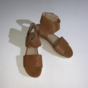Eileen Fisher Sandals Womens Size 8 Brown Leather Ankle Strap Flat Comfort Shoes